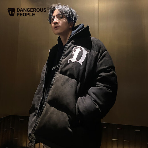 Dangerous people薛之谦dsp仿麂皮绒棉服夹克秋冬拉链外套男女潮牌 黑色 M