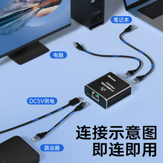 毕亚兹网线分线器一拖二 千兆网络扩展器 网口一拖二上网转换器转接头 RJ45双网口延长器宽带接口分接器