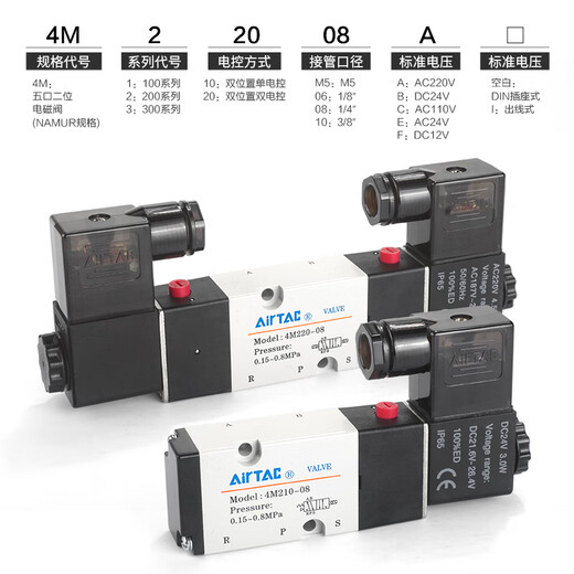 Válvula solenoide del panel neumático de Airtac 4M210-08 310-10 24V 220V Válvula de aire de control de inversión 4M12006