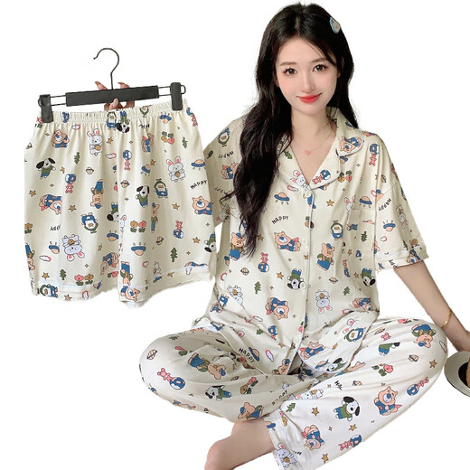 Pijama para mujeres de tres piezas de animales de dibujos animados de tres piezas para primavera y verano para ropa linda para ropa casual y linda para el hogar. KK14107 L [recomendado 100-120Jin [Jin equivale a 0.5 kg]]