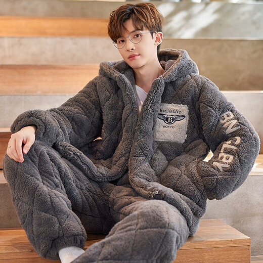 
Junjunsui Dimei pajamas men's winter coral velvet thickened plus velvet three-layer cotton men's winter teenager student home clothing set cotton-BBY683 colored smiley face XL (high 170-175, 130-150Jin [Jin equals 0.5 kg])