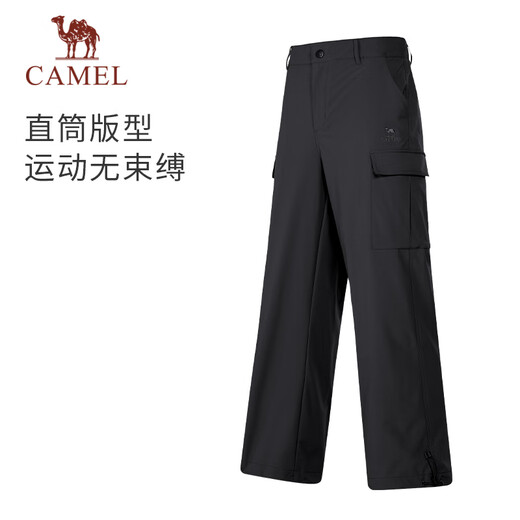 骆驼工装裤男女款秋季防水休闲裤户外登山运动裤加绒梭织冲锋长裤 Y14CAY6625，幻影黑，男 【单层】 3XL