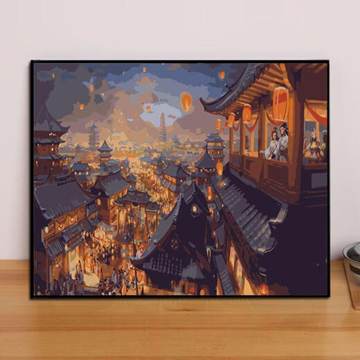 数字油画高难度地狱级钢琴世家diy手工填色绘画礼物华灯初上客厅 ZL679茶屋 40*50送外框黑白金颜色备注