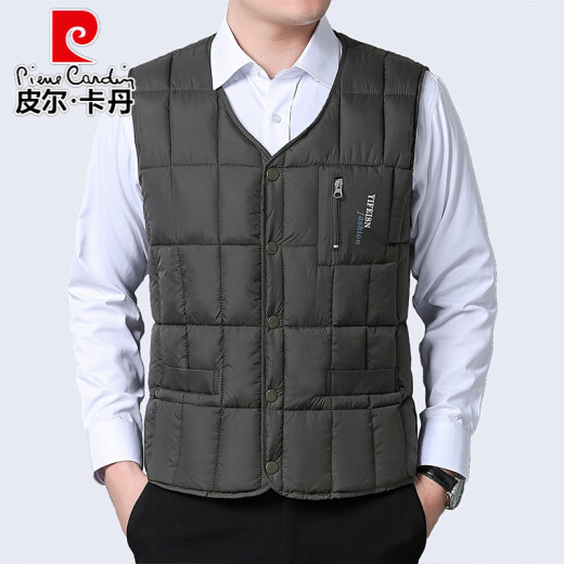 Pierre Cardin (pierrecardin) new autumn and winter down cotton vest men's velvet thickened dad's warm vest inner wear middle-aged and elderly waistcoat vest navy same color plus velvet 4XL recommended 155-175Jin [Jin is equal to 0.5 kg]