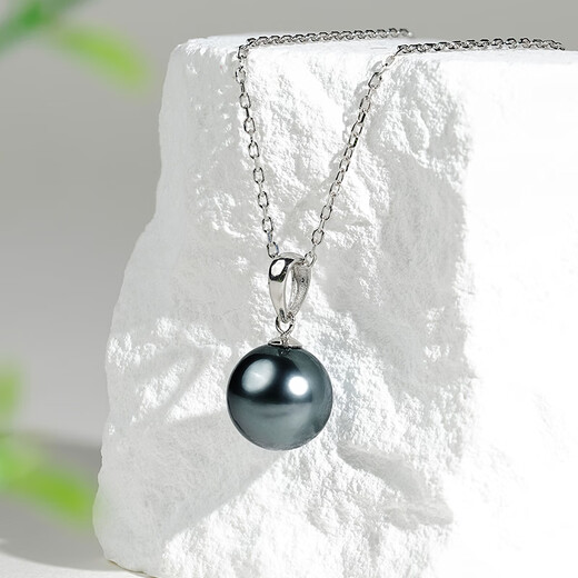 Tahitian 18K gold black pearl pendant classic round bright seawater pearl necklace A grade 11-12mm +925 silver chain