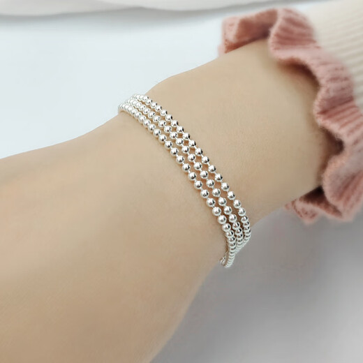 DL 1998 Fat Donglai same style multi-ring bracelet transfer beads silver bracelet women's silver s990 three-layer multi-circle small round beads bracelet three three-circle style 99 silver (16-18cm hand circumference)