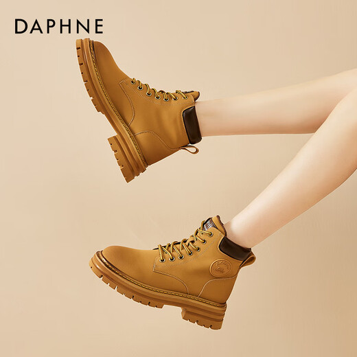 Daphne Cowide Dick-Soled Yellow Martin Stiefel für Frauen-Motorradstiefel neue Herbst und Winter plus Samtstiefel für kurze Stiefel im Freien gelbe Stiefel gelbe Single 37