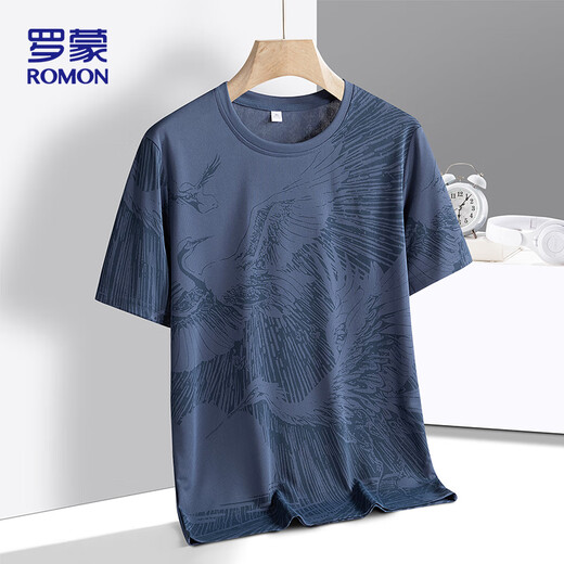 Romon kurzärmeligte T-Shirt für Männer im Sommer Neue schweißabsorbierende und atmungsaktive chinesische im chinesischen Stil vielseitiger Sportarten Top Zh826 Dunkelblau 3xl