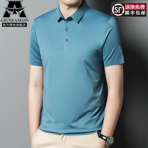 AJGNEAMAIN意大利轻奢高档男装夏季短袖POLO衫无痕商务休闲半袖纯色男士上衣 9858浅绿 L 175/50【建议115-130斤】