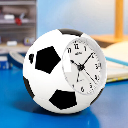 Hense creative football small alarm clock children's alarm watch boy student special wake-up artifact desktop clock HA09 black and white
