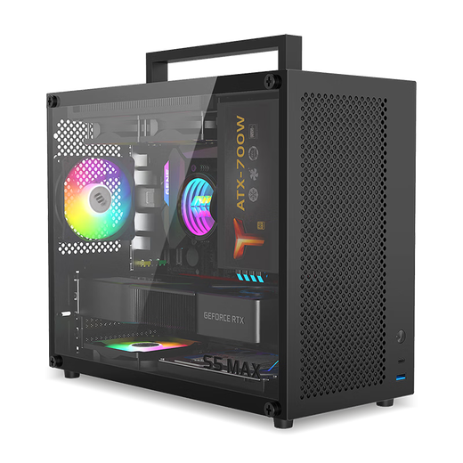 MetalFish S5MAX computer desktop small chassis portable mini desktop multi-mesh cooling supports 180 water cooling black chassis + 3 ARGB fans