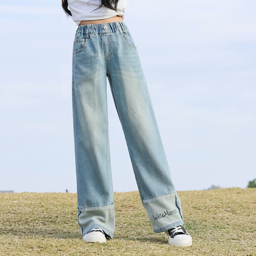 Yoyo One (Yoyo One) Mädchen Jeans Frühling und Herbst 2025 neue Kinder Herbst-Modehose Big Children's Frühlingskleidung Trendy Straight Wide-Big Hosen 13093 Blau + 4882 Weiß [Set] 120 cm