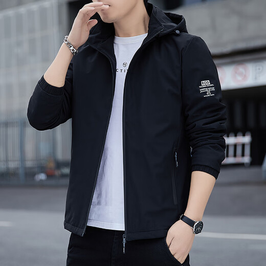 Jeanswest Spring and Autumn Assault Jacket Men's New Men's Loose Hooded Removable Jacket Men's Windproof Work Jacket 2299 Black XL Size (121-135Jin Jin is equal to 0.5kg)