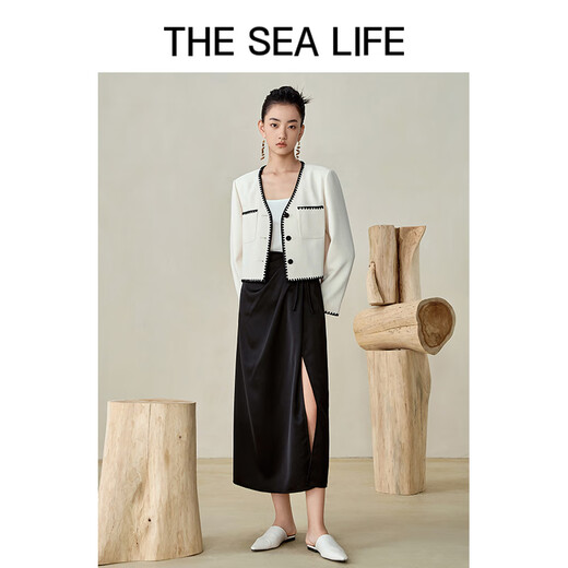 
THE SEA LIFE skirt for women Ou Hai Yisheng skirt spring slit temperament small fragrance style skirt XC15265 Black Mage M