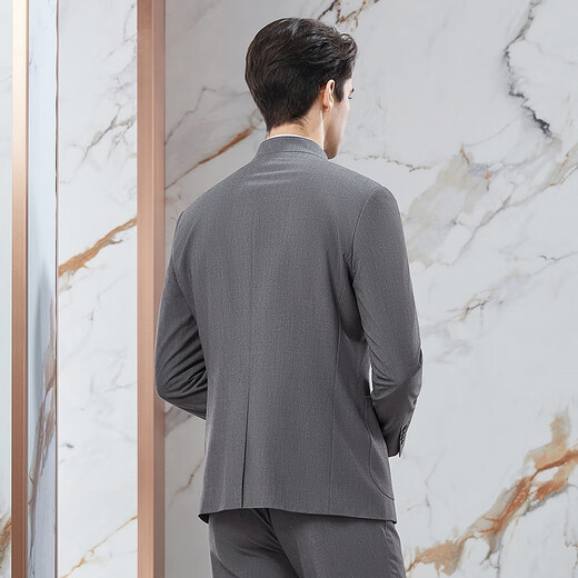 Qipai men's suit new style business casual simple stand collar young and middle-aged suit tunic 126JC70740 medium gray 46 B170/92B