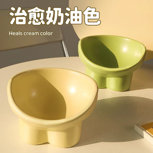 Shantou Lincun cat bowl, high-looking large-diameter cat food bowl, tall neck protector for eating and drinking, rice bowl and dog bowl to prevent overturning 23 new high-looking tall bowls, cream