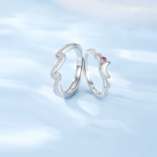 Dirholl (Dirholl) Sea Moon Sweetheart Platinum Ring PT950 Couple Ring Birthday Anniversary Gift Light Luxury for Girlfriend Light Luxury Style - Sea Moon Pair of Rings - No Engraving