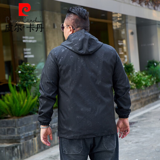 皮尔卡丹（pierre cardin）春秋新款加肥加大码夹克男装薄款外套胖子肥佬运动外套宽松褂子潮 826款黑色 2XL (145-160斤)