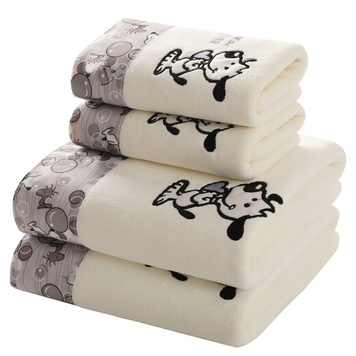 Shantou Lincun Bath Towel Towels are more absorbent than pure cotton for adults, men and women, face wash household quick-drying three-piece swimming set, lint-free, Khaki Cute Rabbit Set (1 bath towel + 1 towel) 70x140cm