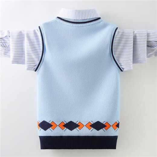 Xin Yueqing Boy Pullover Pullover Strick -Pullover Herbst und Winter neuer Stil mittel- und großer Kinderhemdkragen gefälscht zwei modische kleine Jungen Weste 605 Marine (hinzugefügte Samt) 170 cm
