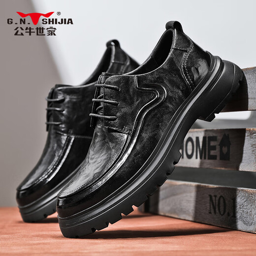 Bull family men's shoes 2025 autumn and winter new British style business casual leather shoes large toe heightening formal shoes men's wedding shoes