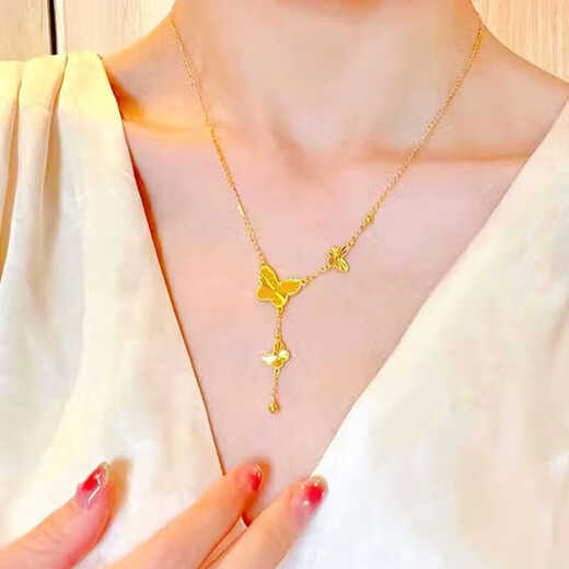 DL 1998 Fat Donglai same style 18k gold necklace butterfly tassel 999 steel stamped gold pendant 2025 new gold bracelet butterfly pendant necklace