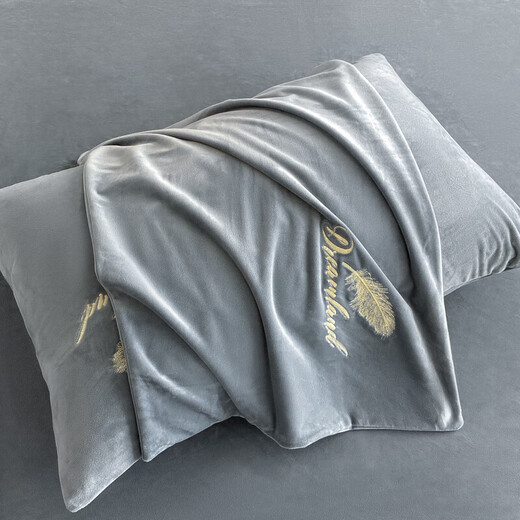 Nanjiren quilt core + milk velvet four-piece set + pillow core quilt cover + quilt core quilt set full set detachable quilt feather - light gray [3S quick warming, heat storage and temperature lock] 1.8m bed four-piece set + 2/8Jin [Jin equals 0.5 kg] quilt + pillow core *2