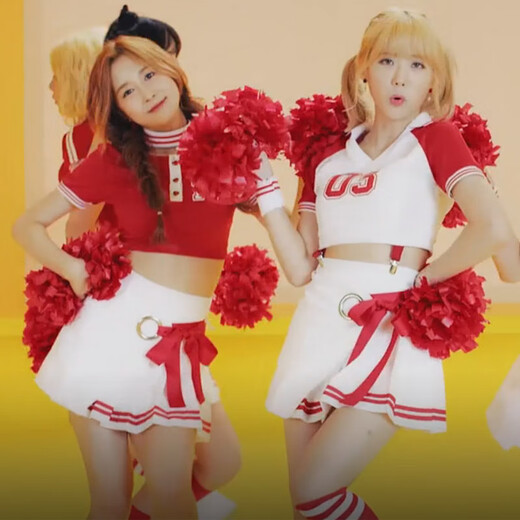 
He Jiangong cheering costume adult football cheerleading sports meeting class uniform performance uniform student men and women dance suit 8063 red long top + 841 skirt + red edge socks XS