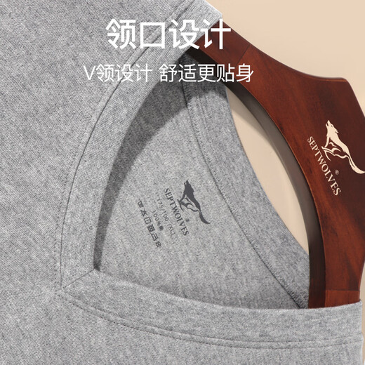 Septwolves Antibacterial Autumn Clothing Men's Autumn and Winter Pure Cotton Bottoming Tops Men's Thermal Underwear Cotton V-neck Cotton Sweater