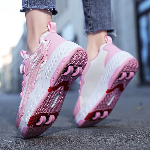 Sembosk Rambling Shoes de Sembosk Niñas 25 zapatos nuevos para niños nuevos zapatos Polea de la polea Internet Botón giratorio Patinaje de hielo zapatos deportivos infantiles 898 Ravas de cuatro ruedas Rosa Tamaño 35