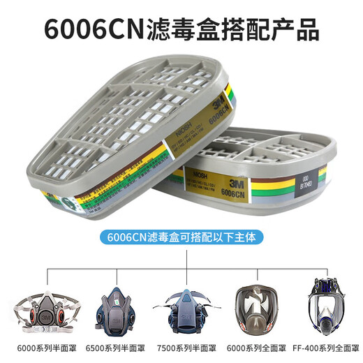 3M 6006CN滤毒盒 防有机蒸气   甲醛 搭配6200 6800防毒面罩使用 一对装