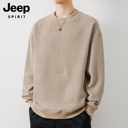 
JEEP SPIRIT Jeep Sweater Men's Autumn and Winter Trendy All-match Casual Top Lazy Style Round Neck Long Sleeve Shirt Men 683 Khaki XL [140-155Jin [Jin equals 0.5 kg]]