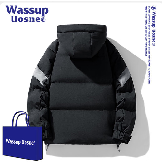 WASSUP UOSNE官方潮牌羽绒服男女款冬季美系免洗PU皮90鸭绒派克服飞行员外套男 9227哑光黑（90%鸭绒） M （建议120-145斤）