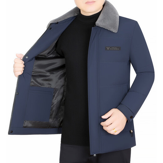 Meister Polo offizieller verdickter Pelzkragen Herrenjacke für Winter Neue Gänse Down Jacke mittleren Alters und älterer Vater Winter warme Jacke D6210 Schwarz XL