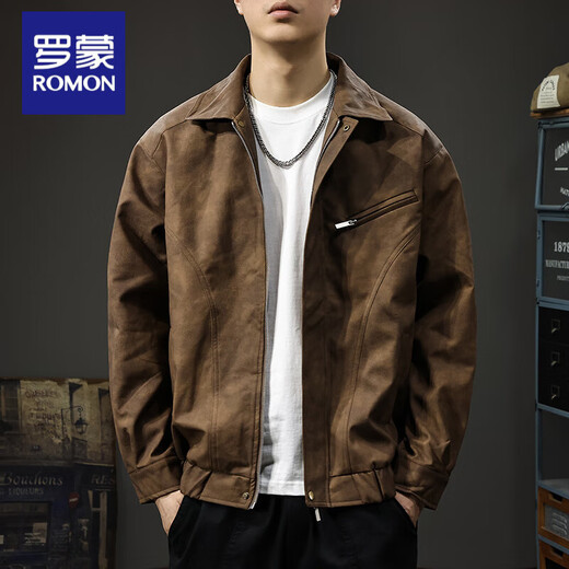 Romon 2025 Autumn and Winter Maillard Retro Jacket Men's Autumn New Clothes American Casual Handsome Pilot Jacket Men's Brown Regular L Suitable for 120-140 Jin Jin equals 0.5 kg