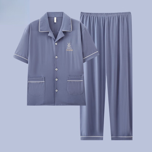 El nuevo pijama masculino de Catman, los pantalones de verano de verano de algodón de manga corta de manga corta para adolescentes, pueden usar trajes de ropa para el hogar G3884 pantalones de manga de color azul l [sugerido 100-120 Jin [Jin equivale a 0.5 kg]]