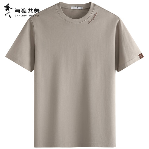 与狼共舞【7A抗菌】圆领短袖T恤男2025夏季新款纯色休闲爆冰青年上衣6099 卡其701 L (175)