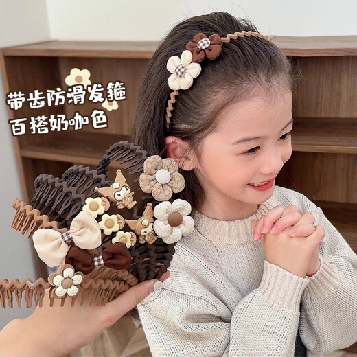 BARY REEF children's brown hairband girls with teeth non-slip girls 2024 new style headset hair card headband baby headband women's dark coffee rabbit ears