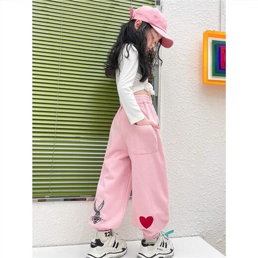 Girls' pants autumn and winter sports rabbit 2025 new children's plush girls' trousers large children's tying feet trousers autumn NN-A983 [Apricot color] spring and autumn style 150cm