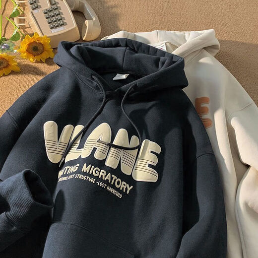 Su Yu 100% pure cotton heavy fabric sweatshirt double layer hooded sweatshirt for men lazy style plus velvet thickening drape thickening pure cotton 41-24-navy blue-plus velvet L