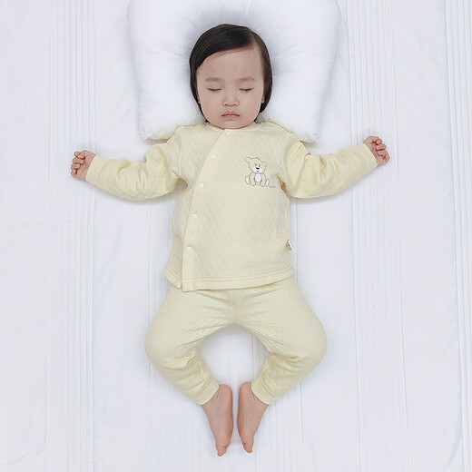 Happy Bear baby clothes baby winter underwear set children's pajamas autumn and winter three-layer warm cotton belly protection high waist set