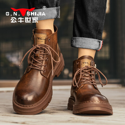 Bull Familie Martin Boots Herren echte Leder Herbst und Winter High-Top British Style Old Retro Work Boots Herren Red Brown 40