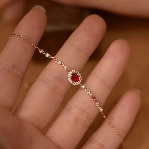 Muqian s925 silver French retro inlaid ruby bracelet for women, versatile, luxurious, noble and elegant gift for girlfriend, ruby bracelet - rose gold