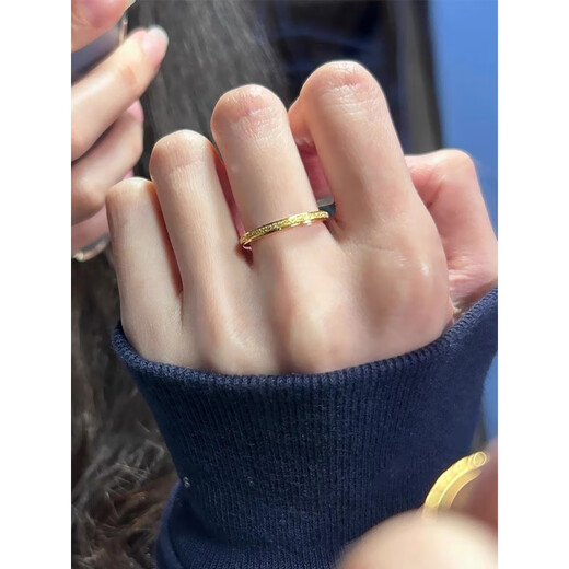 Fat Donglai's same style 18k gold frosted ring, non-fading titanium steel ring, light luxury niche index finger ring for women, couple, gold pigment ring frosted ring, US size 8, Hong Kong number 16
