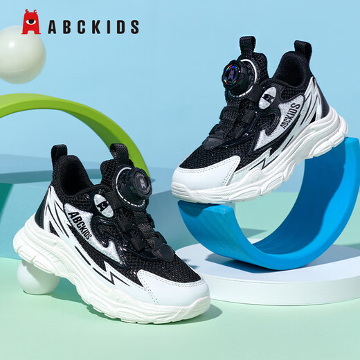 ABC KIDS童鞋男童儿童跑步运动鞋夏季小白鞋女童休闲鞋3527Q黑色白色33