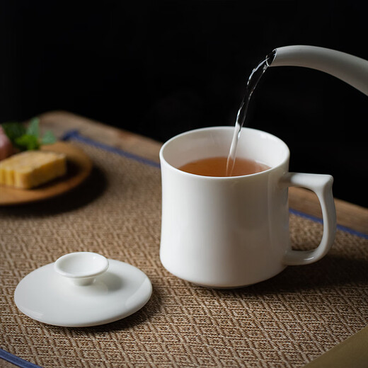 Xiyuanji mutton-fat jade porcelain tea cup mug office ceramic personal water cup with lid household light luxury customized cup mutton-fat jade porcelain water cup of the Song Dynasty (solid color) simple decoration
