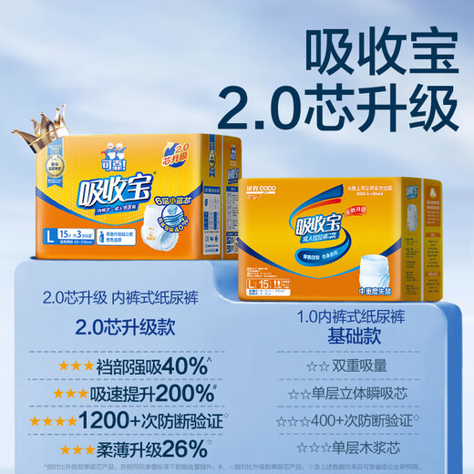 Reliable (COCO) absorbent adult pull-up pants 2.0 core upgraded L90 piece (hip circumference 95-120cm) elderly underpants type diapers