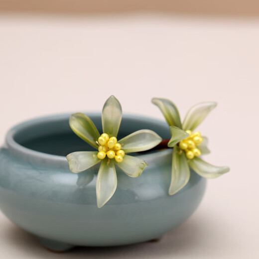 Lingchuan Hanfu ancient style headdress green flower small U hairpin hair comb daily simple hairpin hairpin ancient costume hairpin hairpin small green hairpin a pair