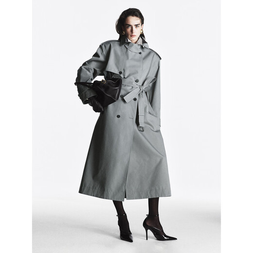 PEACEBIRD Einkaufszentrum gleichen Stil Damen 2025 Frühjahr neue zweireihige Silhouette Windjacke A1BEF1396 Grau S 155