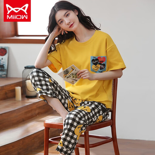 Catman Miiow Pure Cotton Pyjamas für Frauen Frühling und Sommer kurzärmelige Hosen lässige losen Frauen koreanische Heimkleidung für Herbst tragen